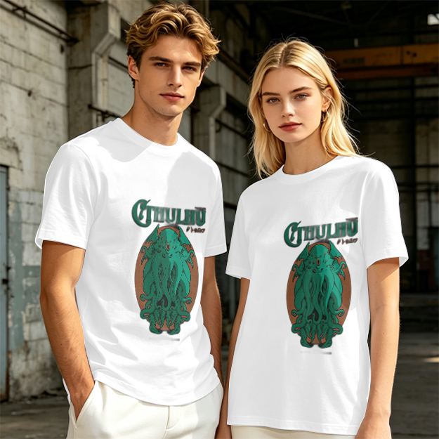 Olive Green Cthulhu Graphic T-Shirt with Mythos Monster Art