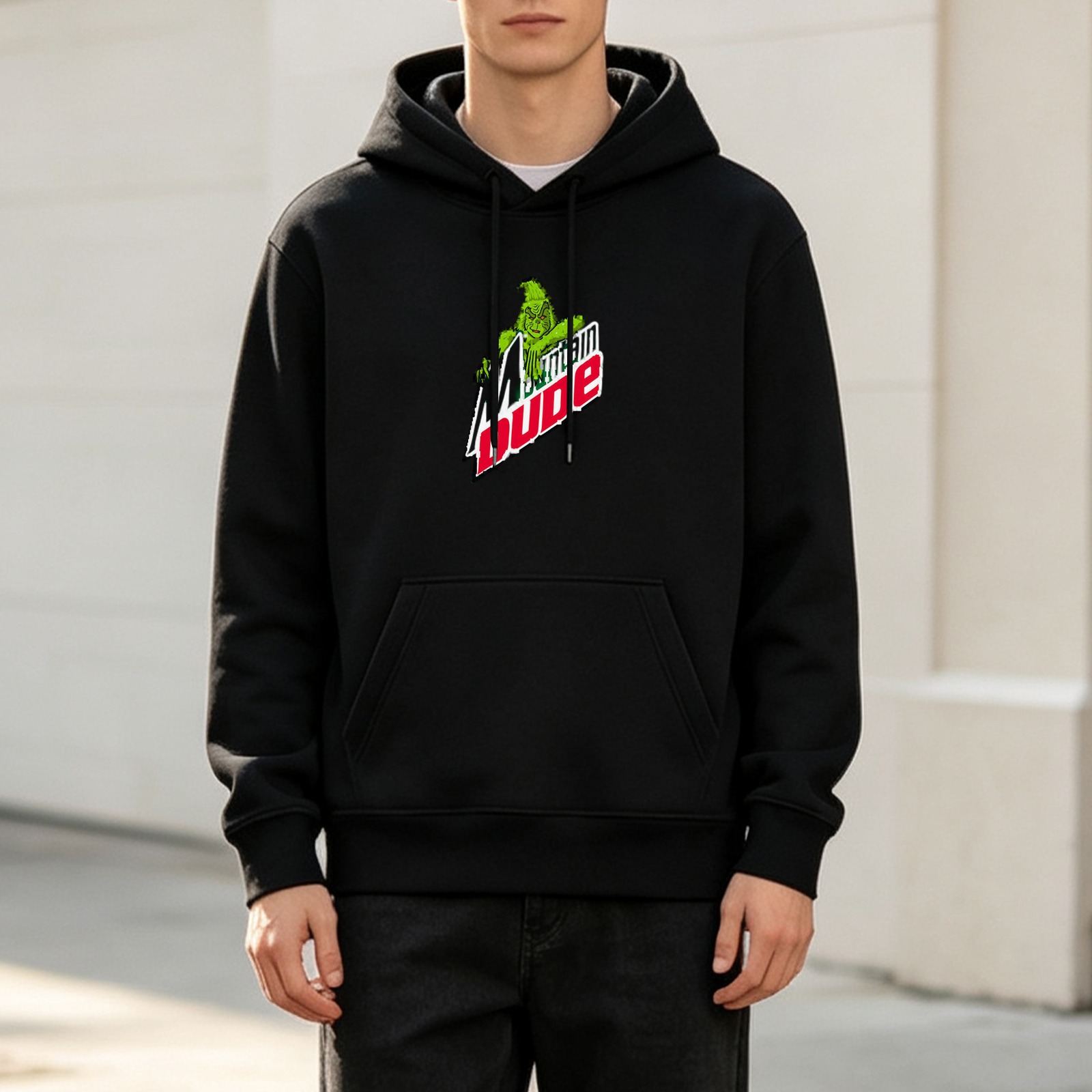 Black Hoodie With Mountain Dude Grinch Graphic Print