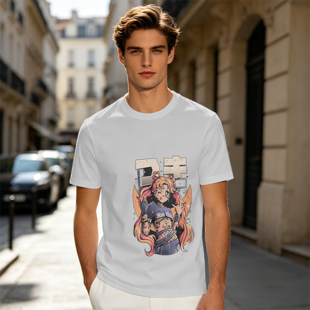 Olive Anime Girl Graphic Short Sleeve T-Shirt