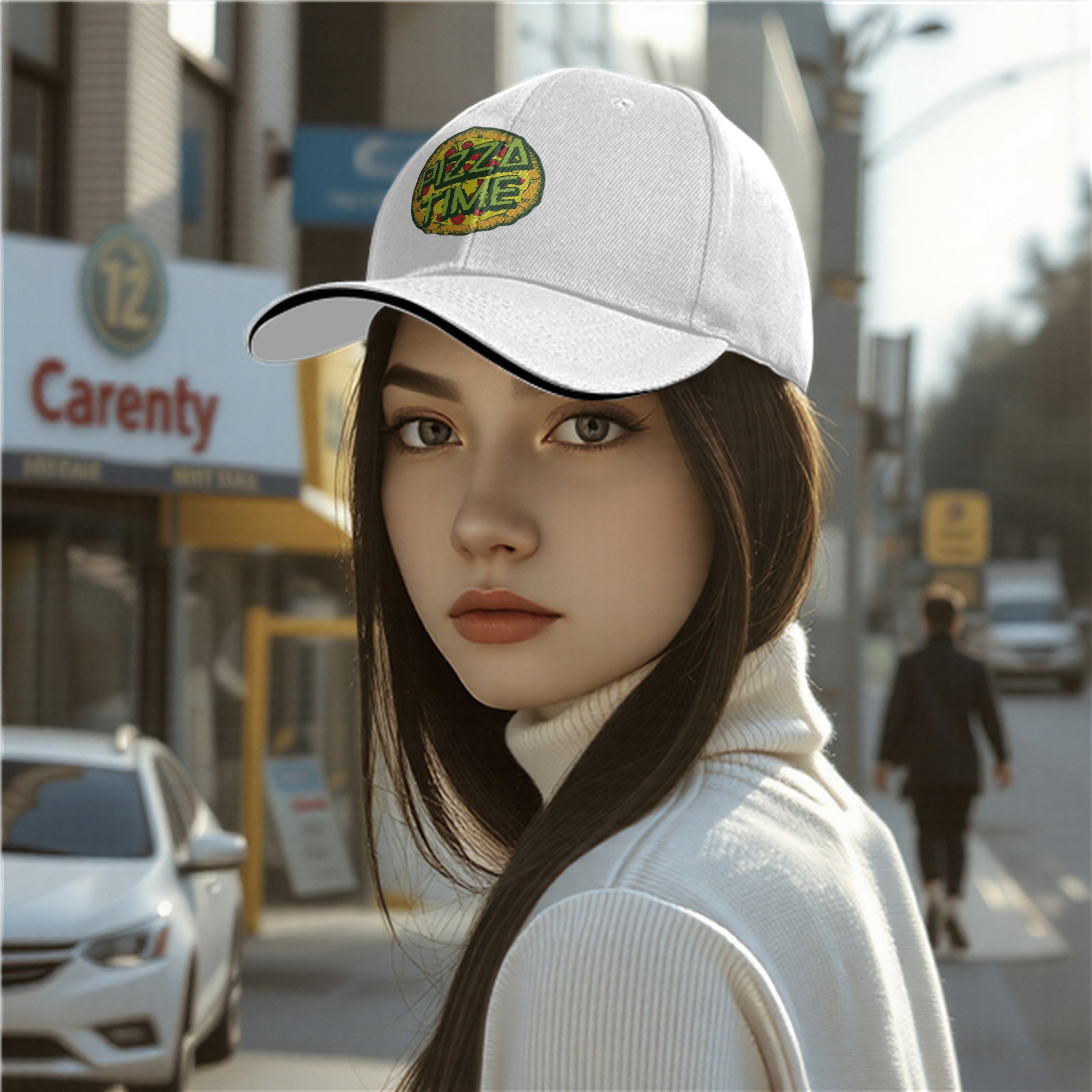 Black Baseball Cap With Pizza Time Graphic Design