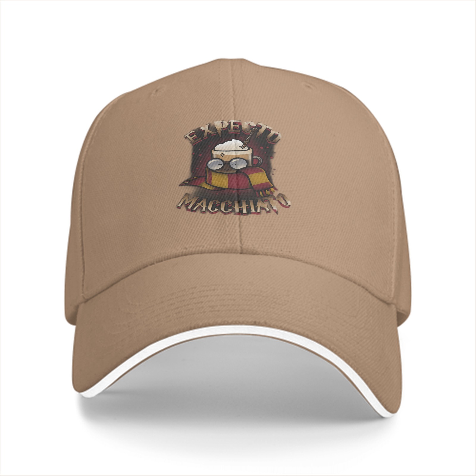 Black baseball cap with Expecto Macchiato coffee wizard print