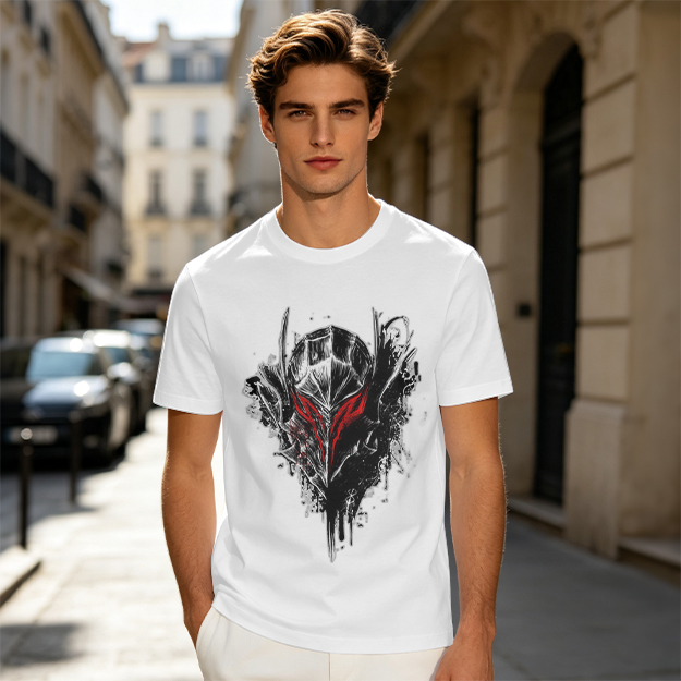 Olive T-Shirt With Dark Fantasy Knight Helmet Graphic