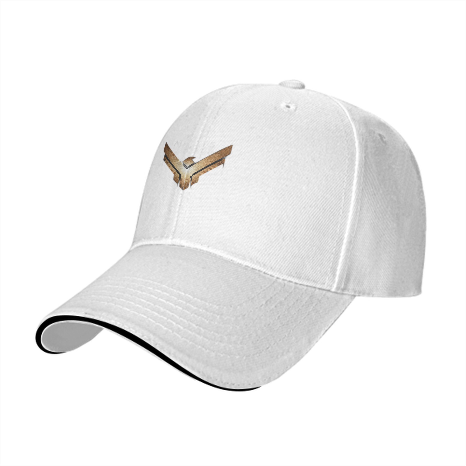Black Baseball Cap With Gold Winged Emblem Design