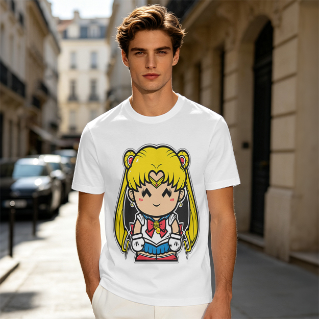 Olive T-shirt with Chibi Sailor Moon Graphic Print
