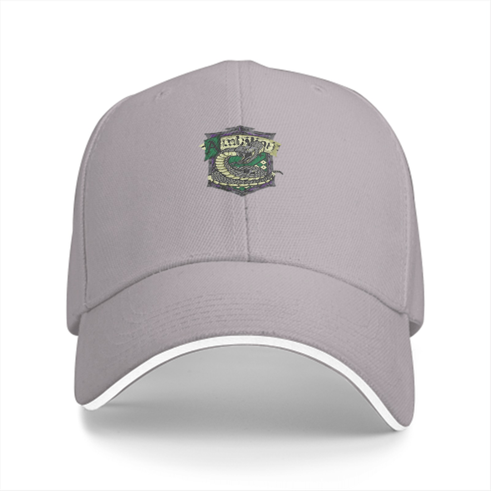 Black baseball cap with Slytherin-style serpent crest emblem