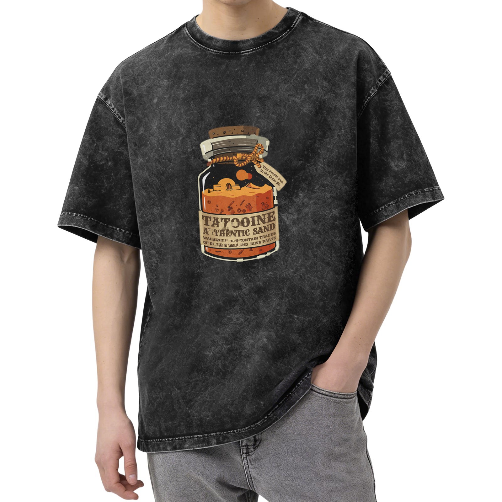 Oversized Acid Wash T-Shirt With Tatooine Authentic Sand Jar Print