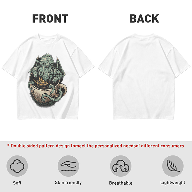 Cthulhu in a teacup with tiny ship graphic t-shirt