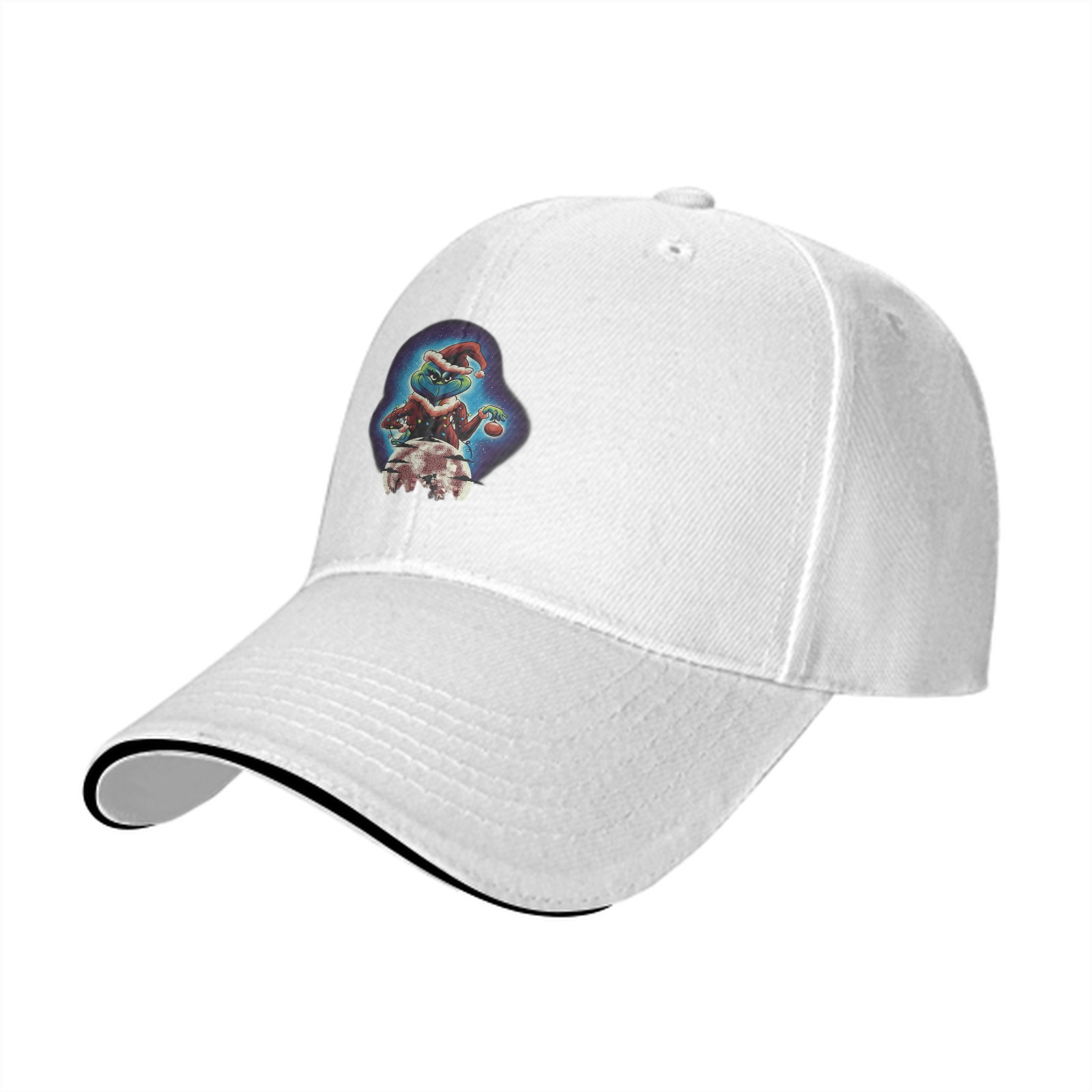 Black Baseball Cap With Grinch Christmas Character Print