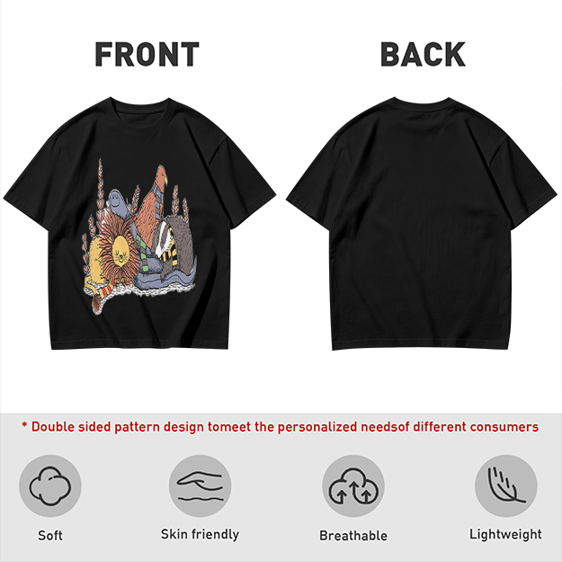Olive Green T-Shirt With Whimsical Fantasy Creature Graphic Print