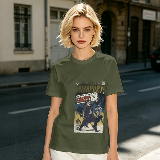 Olive T-Shirt With Wizardry Comic Style Harry Print