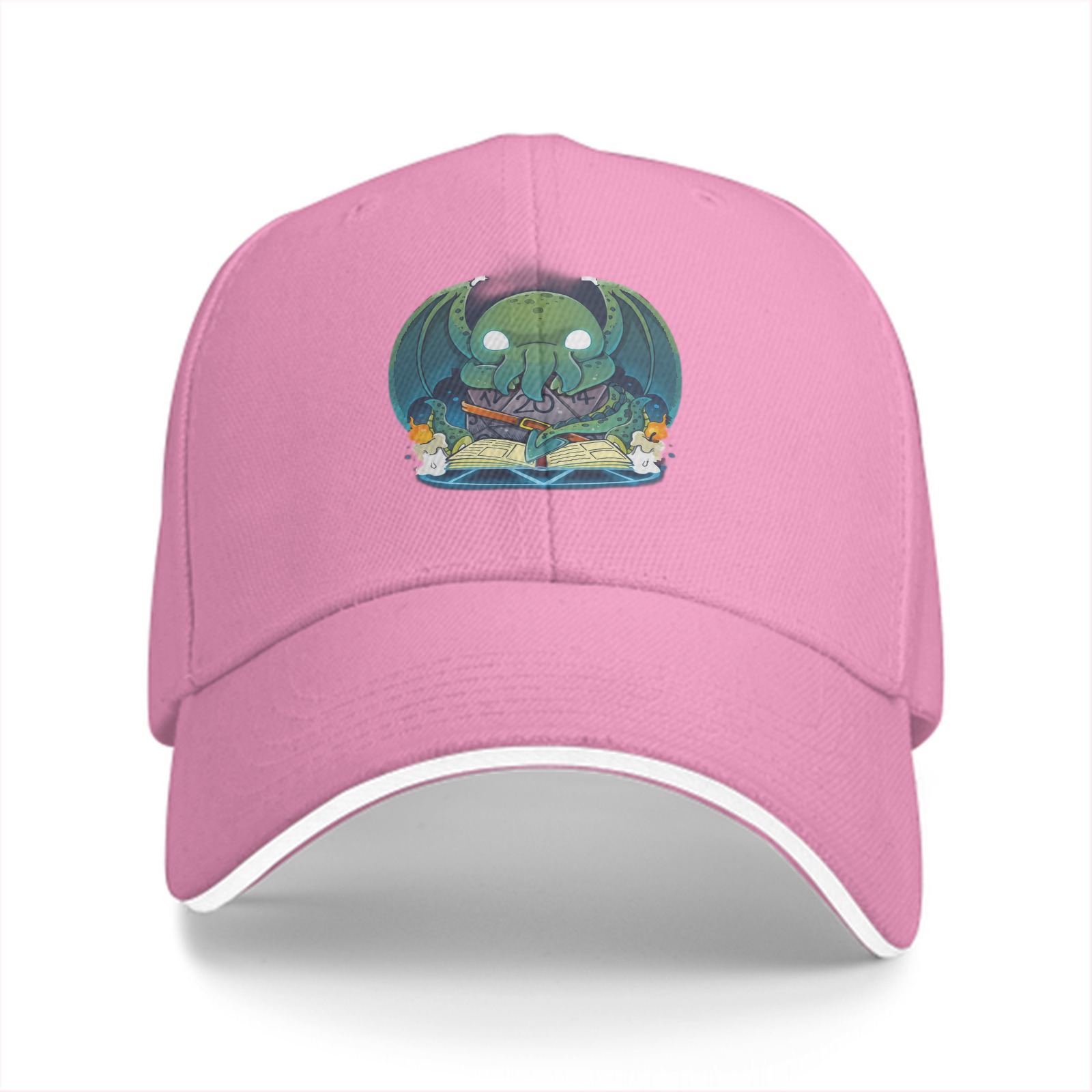 Black Baseball Cap With Cute Cthulhu Reading Spellbook Art