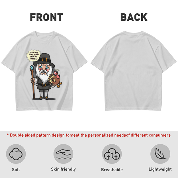 Wizard Pilgrim Holding Turkey Funny Thanksgiving T-Shirt Design