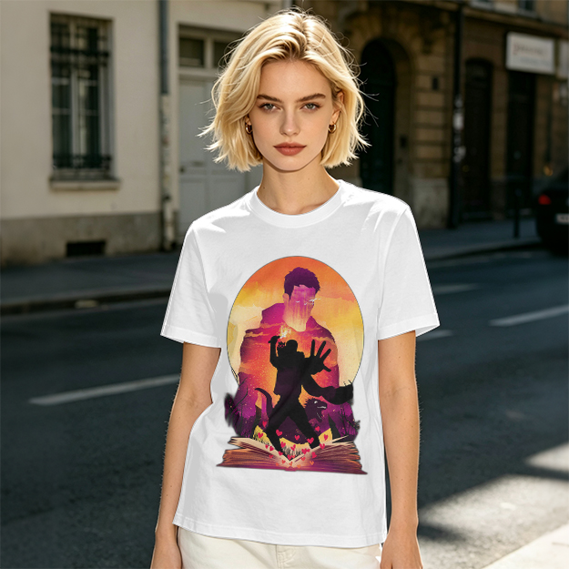 Olive T-Shirt With Fantasy Sunset Silhouette Graphic Print