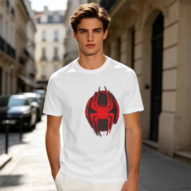 Olive T-Shirt with Red Spider Logo Graphic