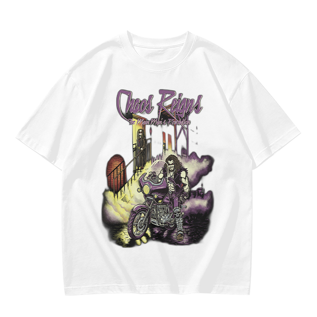 Olive Graphic T-Shirt with Chaos Reigns Biker Artwork