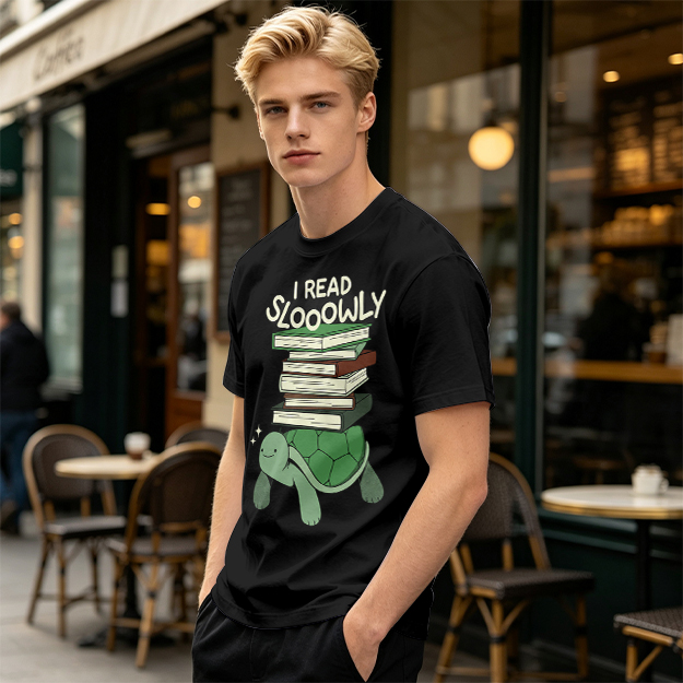 I Read Sloowly Turtle Stacked With Books T-Shirt