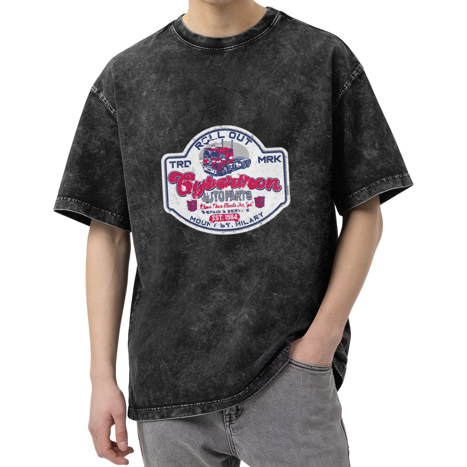 Cybertron Auto Parts Vintage Wash T-Shirt with Retro Graphic Design
