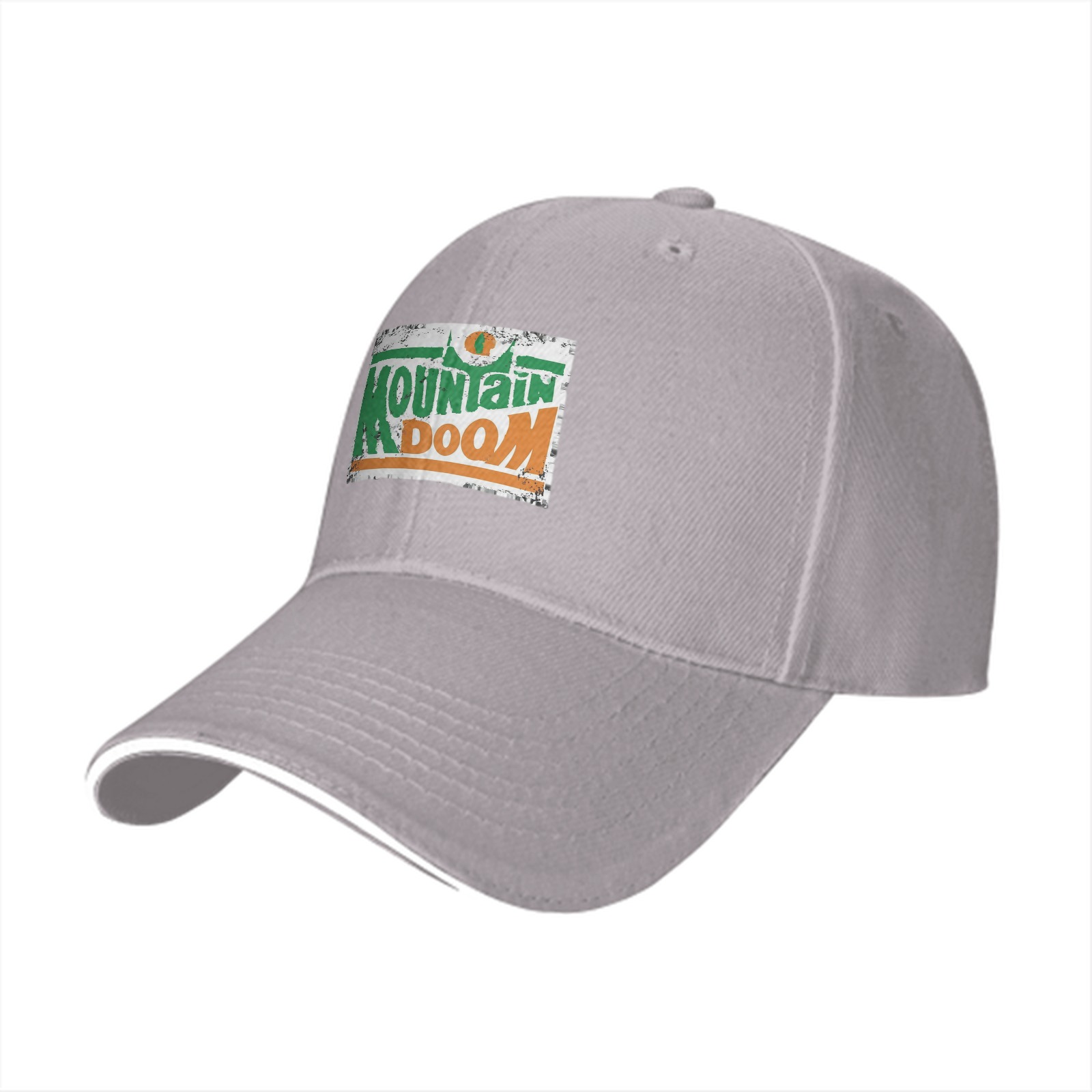Black baseball cap with Mountain Doom distressed graphic print
