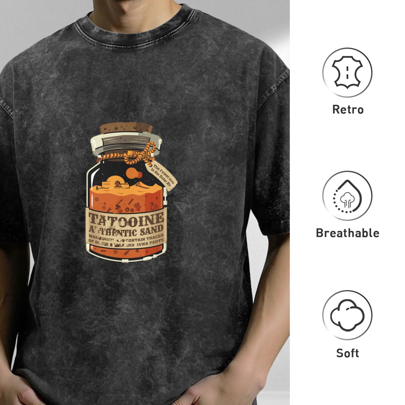 Oversized Acid Wash T-Shirt With Tatooine Authentic Sand Jar Print