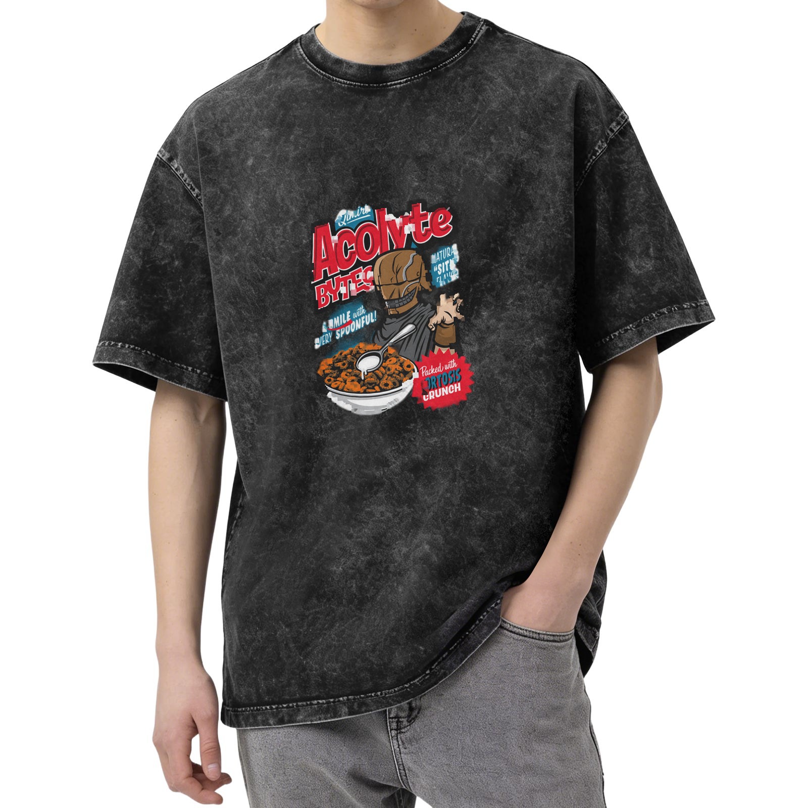 Acolyte Bytes Cereal Graphic Vintage Wash Black T-Shirt