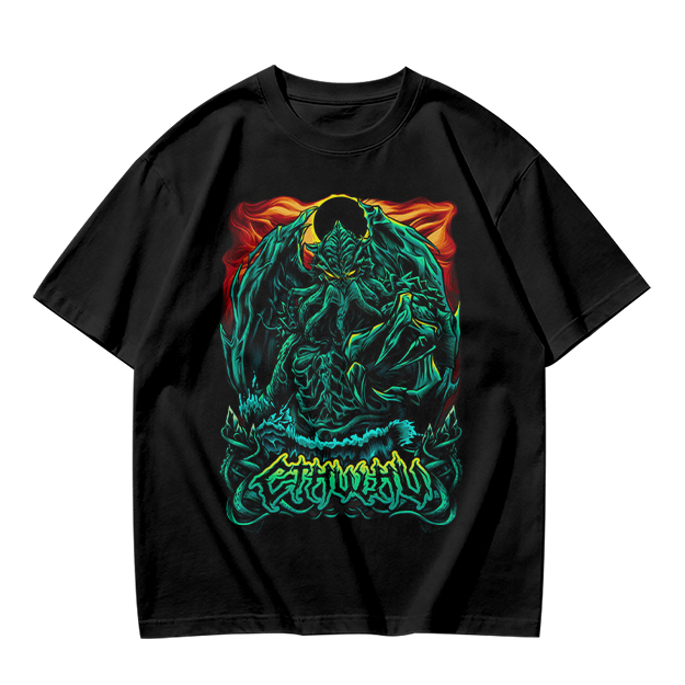 Olive Green T-Shirt With Dark Fantasy Monster Graphic Print