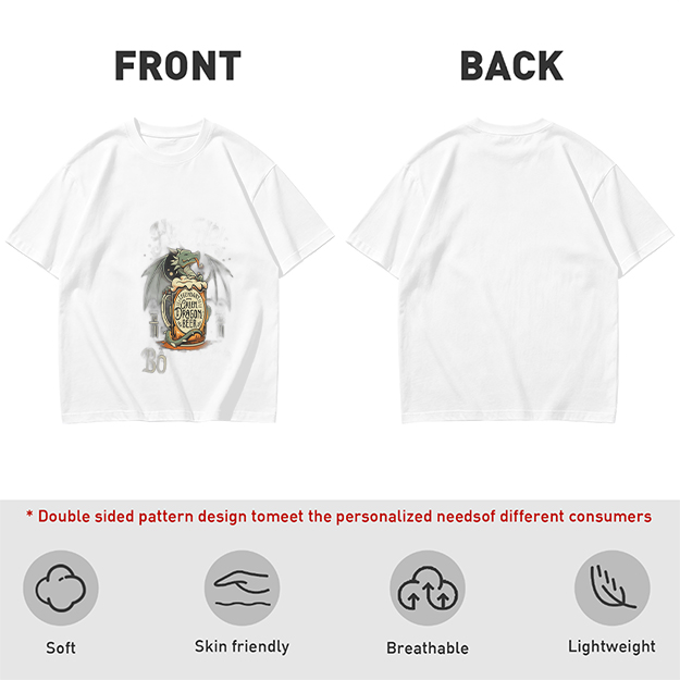 Olive Green T-Shirt with Dragon Beer Mug Graphic Print