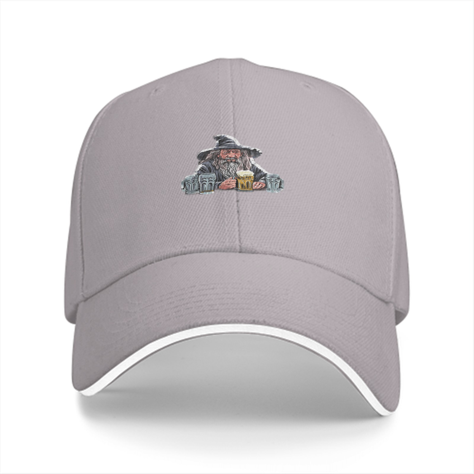 Black baseball cap with wizard holding beer mugs graphic