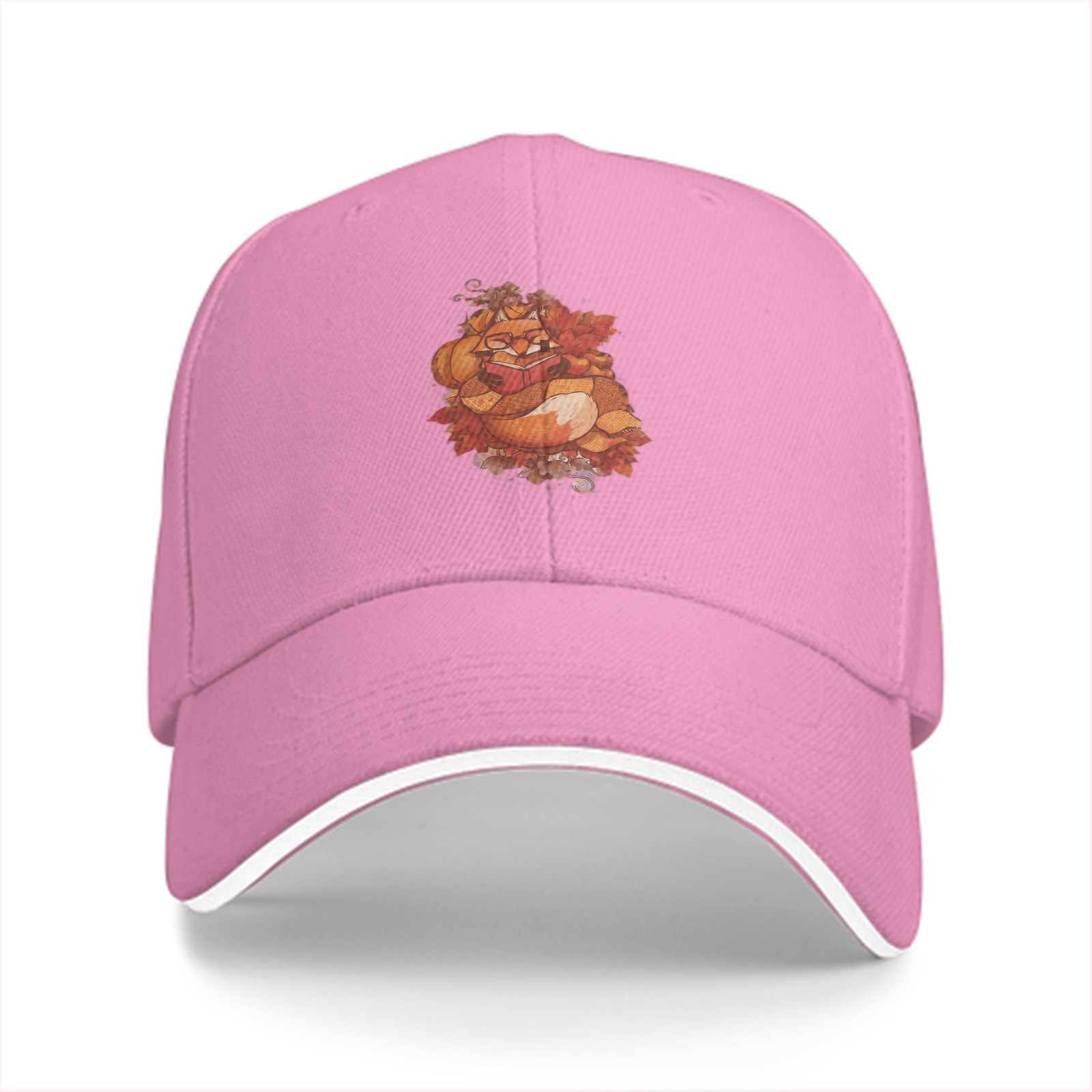 Black Baseball Cap with Autumn Fox and Pumpkin Graphic