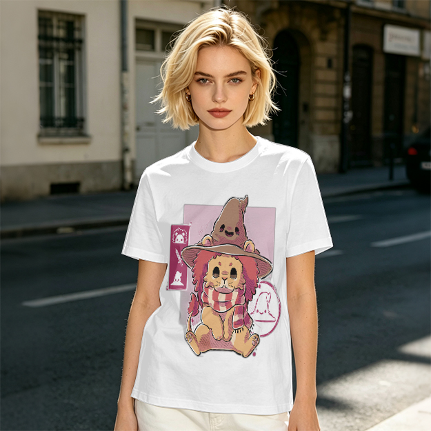 Olive T-Shirt With Cute Lion Wizard Graphic Print