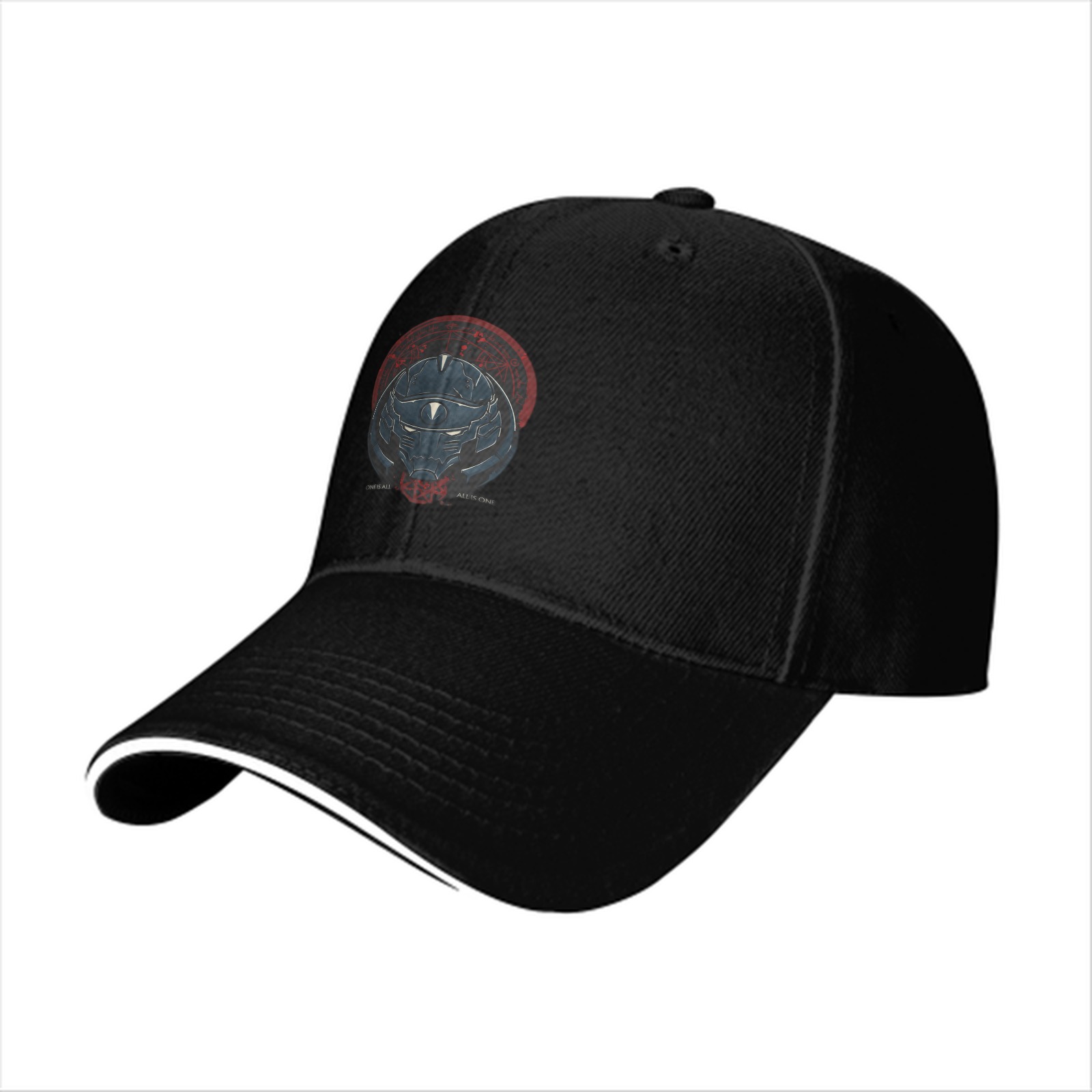 Black Baseball Cap with Sci-Fi Robot Helmet Graphic