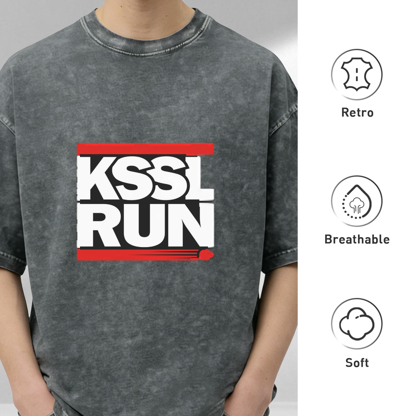 Oversized acid wash t-shirt with KSSL RUN graphic print