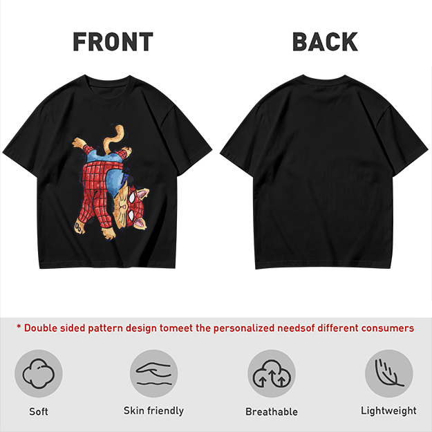 Olive T-Shirt With Playful Spider Cat Superhero Graphic Print