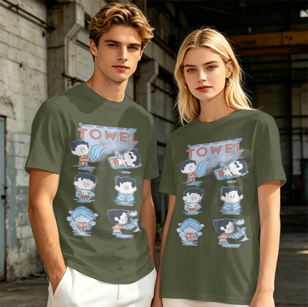 Olive T-Shirt With Cartoon Towel Themed Graphic Print