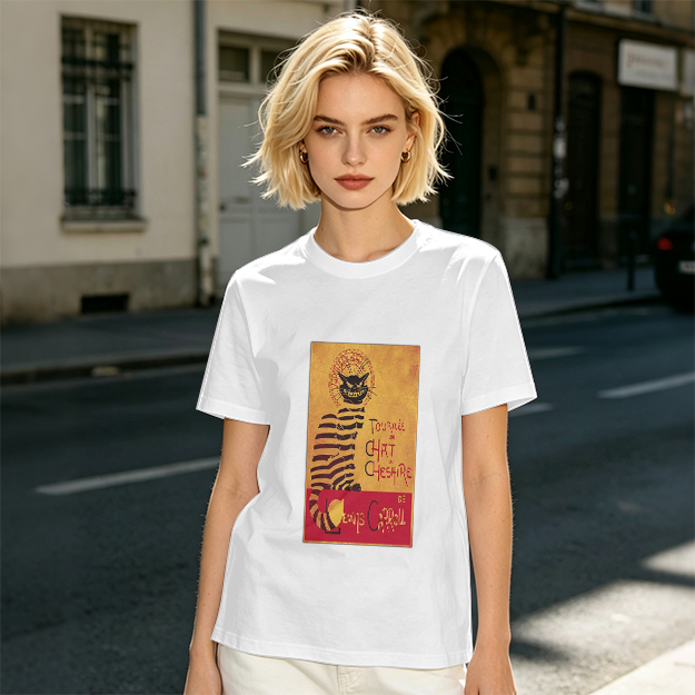 Olive T-shirt with Cheshire Cat Tournee Chat Print