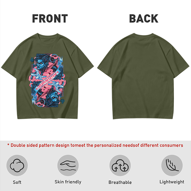 Olive Graphic Tee With Teleportation Demon Artwork