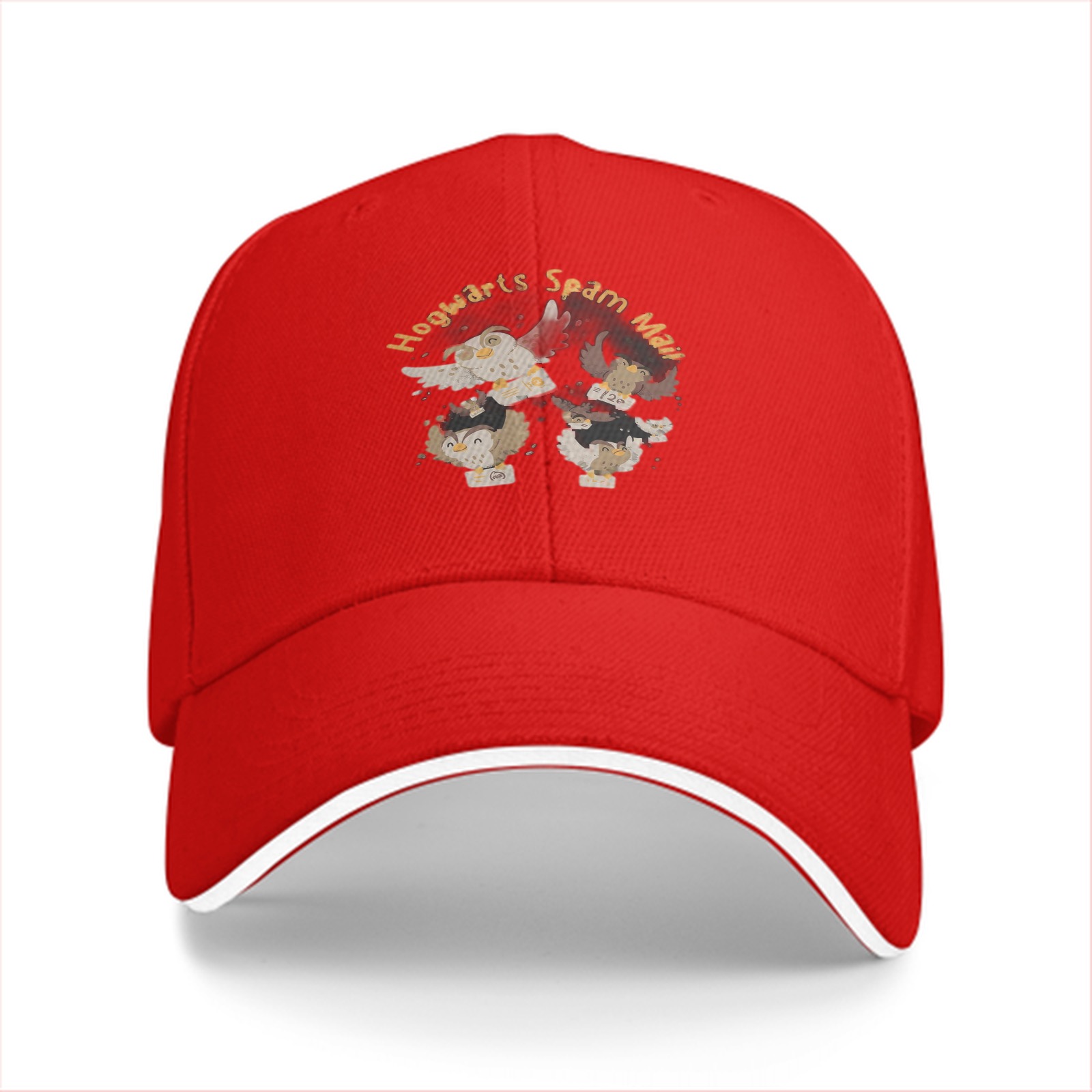 Black baseball cap with Hogwarts Spam Mail owl graphic