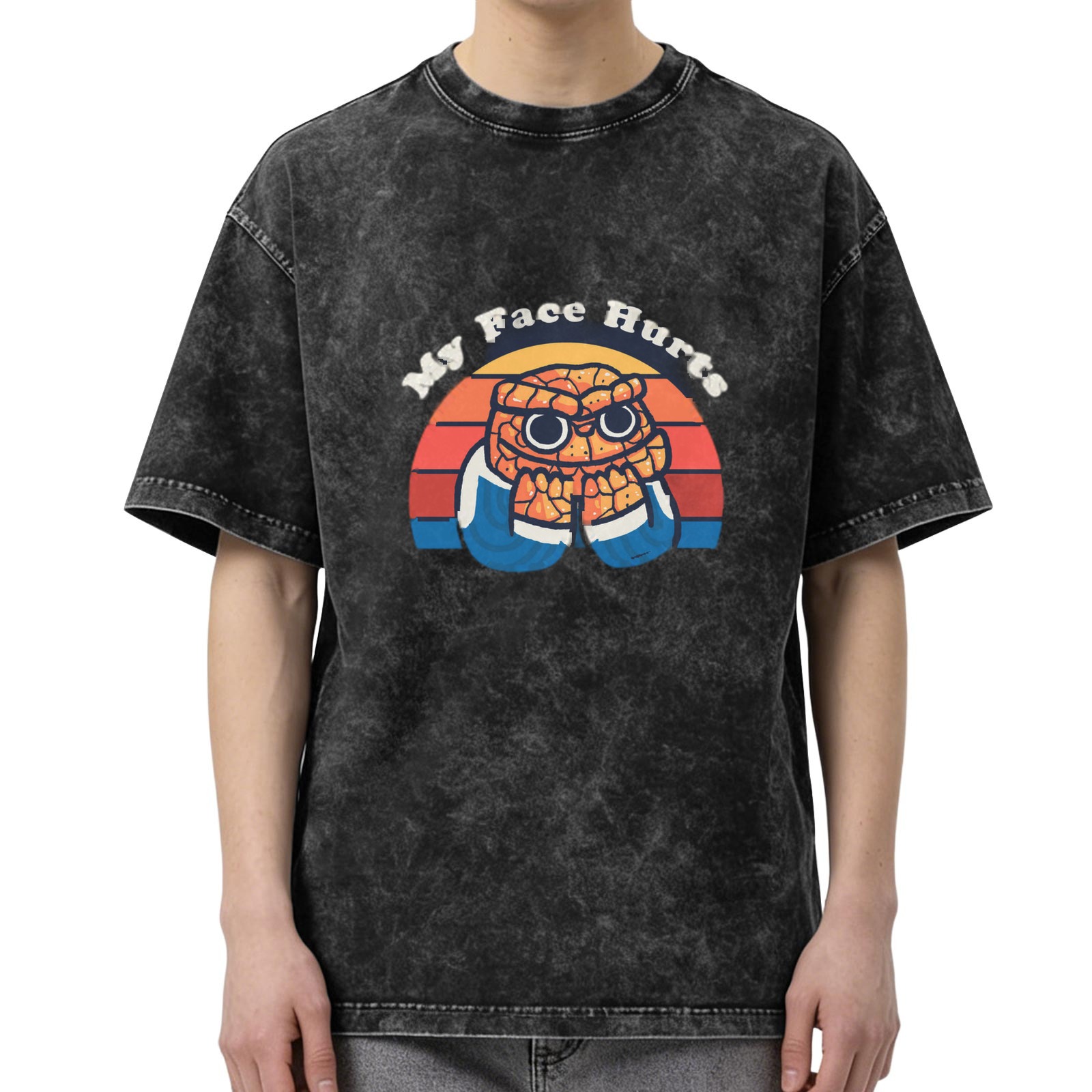 My Face Hurts Retro Graphic Dark Wash T-Shirt