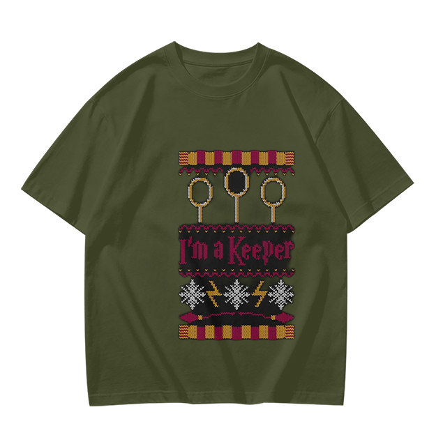 Olive Green T-Shirt With I'm A Keeper Quidditch Graphic