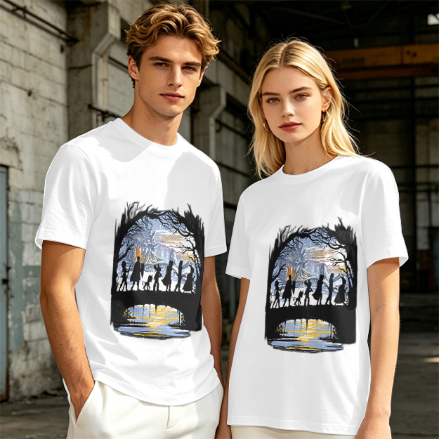 Olive T-Shirt With Fantasy Adventure Silhouette Art Print