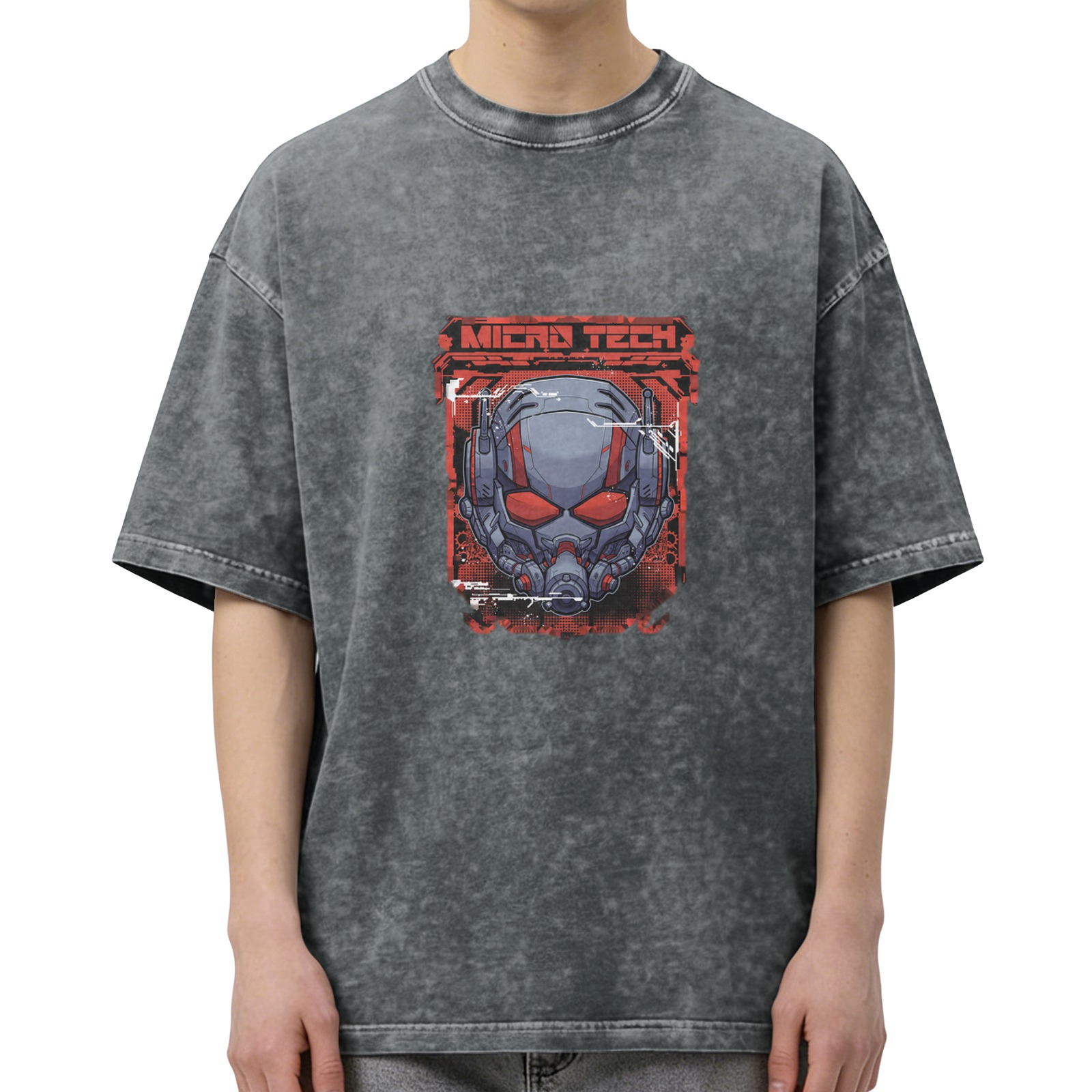 Oversized Acid Wash T-Shirt with Ant-Man Micro Tech Graphic