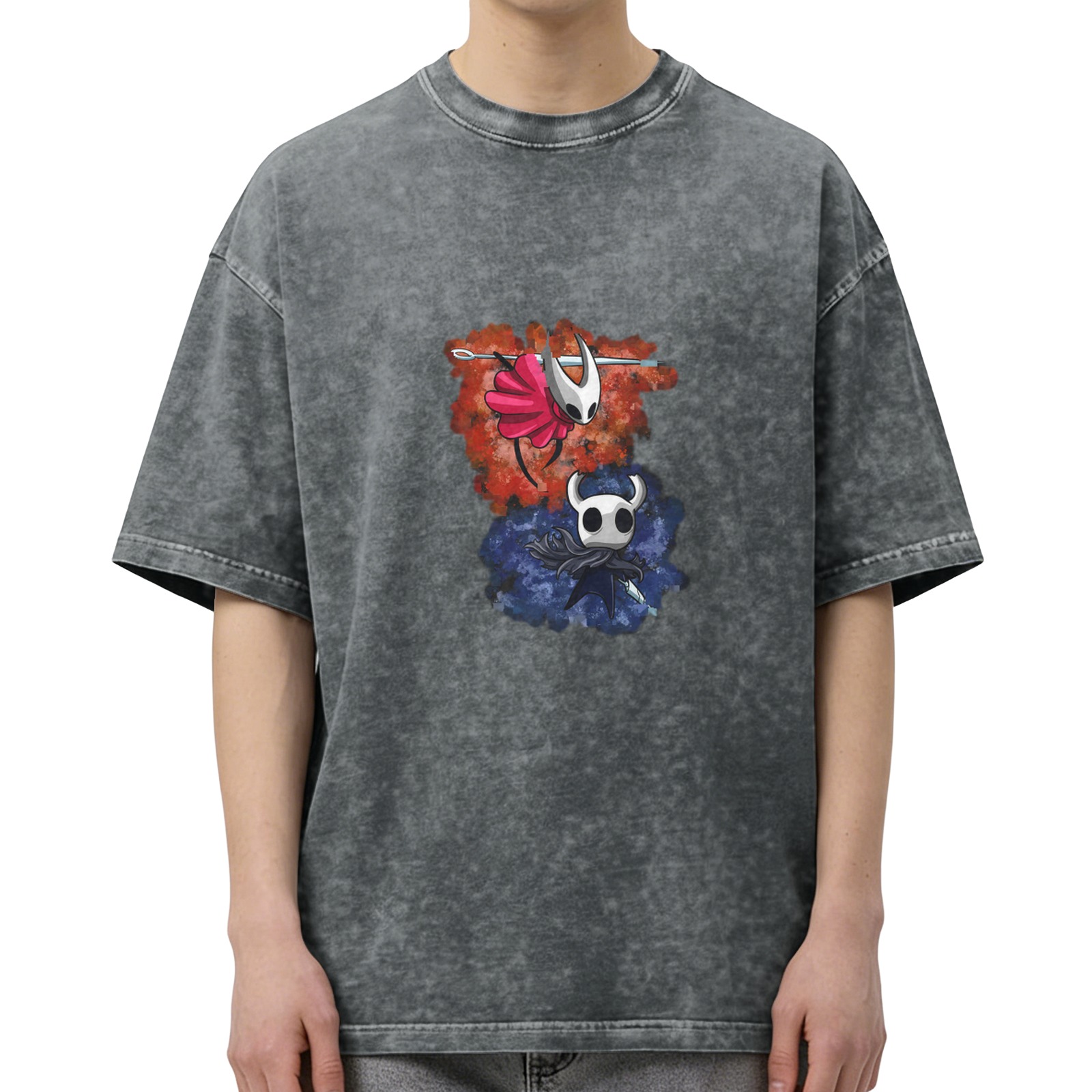 Hollow Knight Themed Washed Black Graphic T-Shirt