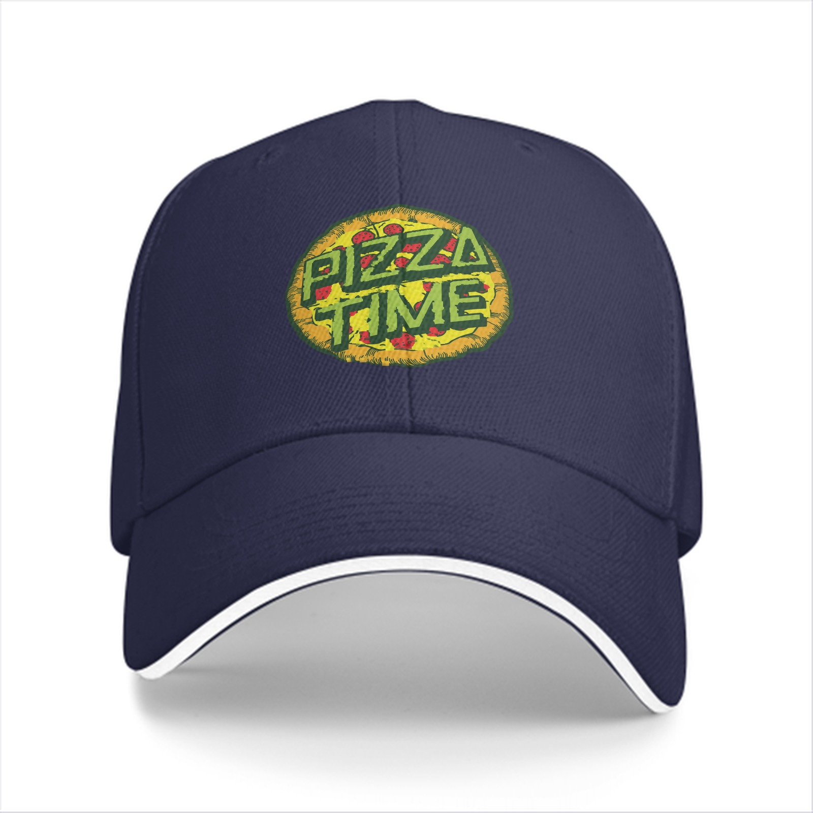 Black Baseball Cap With Pizza Time Graphic Design