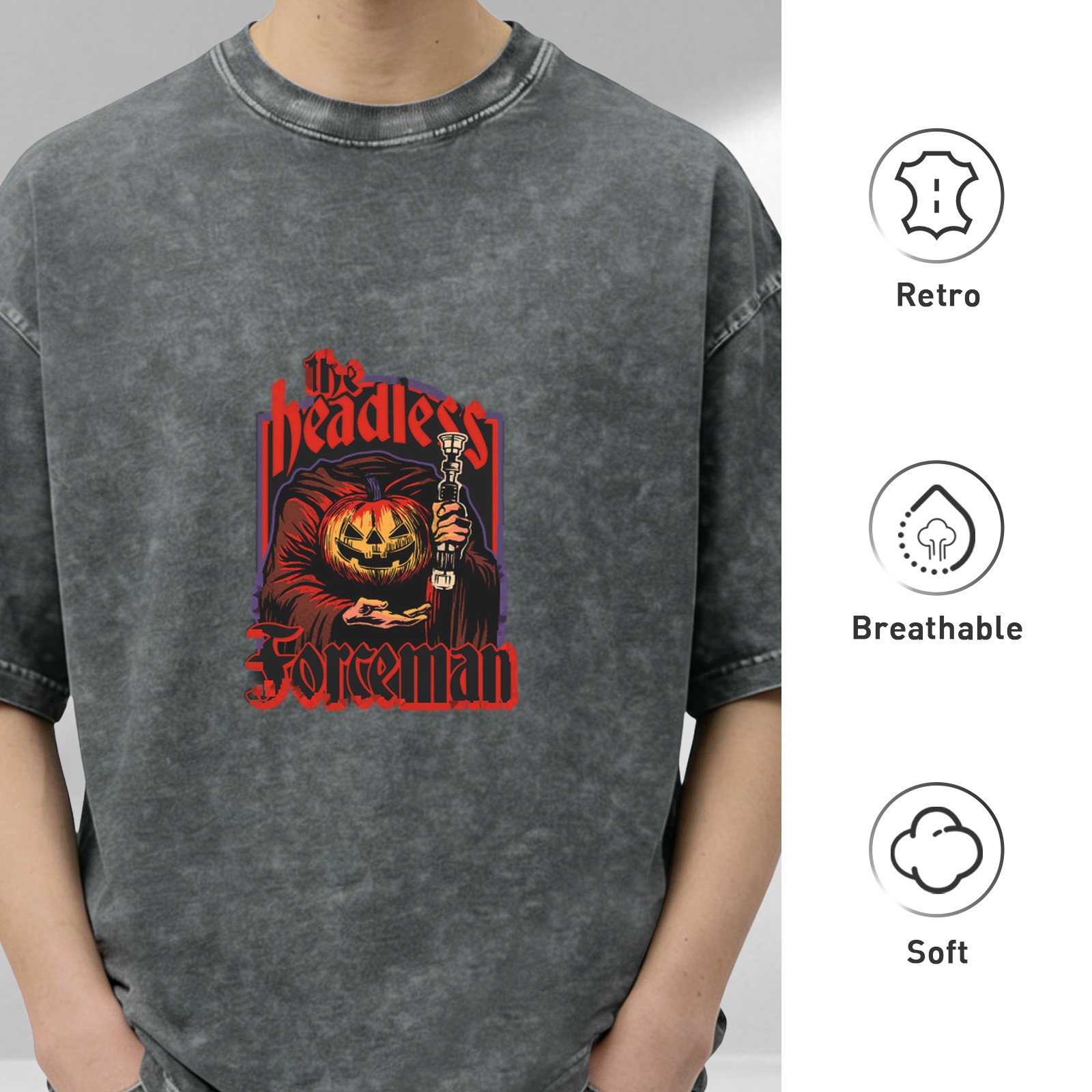 Headless Foreman Pumpkin Graphic Dark Wash T-Shirt