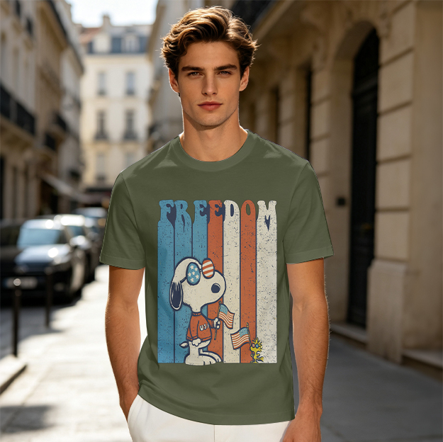 Olive Snoopy Freedom Patriotic Graphic T-Shirt
