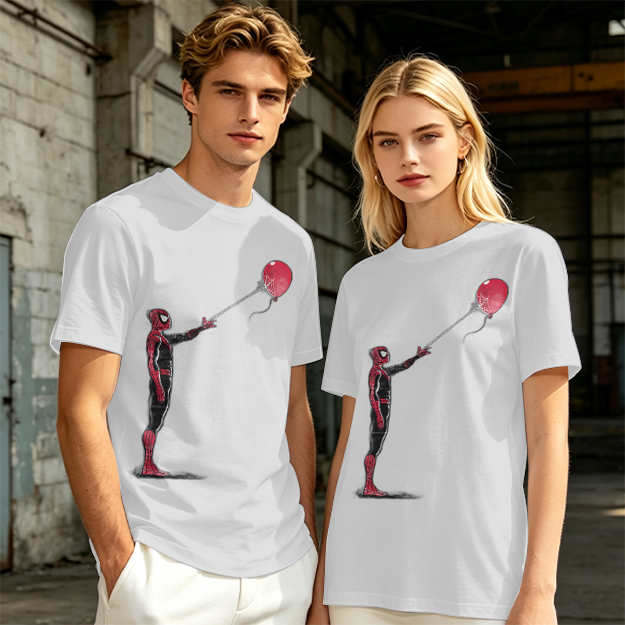 Olive T-shirt with Spider-Man Holding Red Balloon Graphic