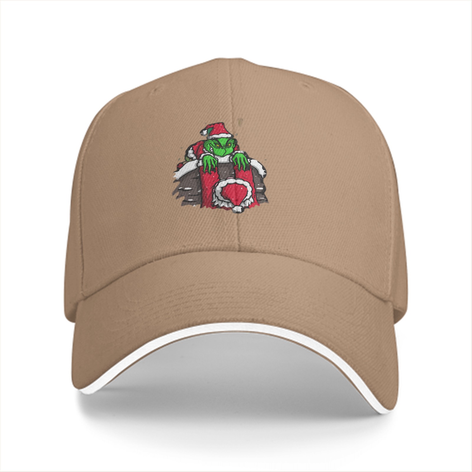 Black baseball cap with Grinch in Santa suit graphic