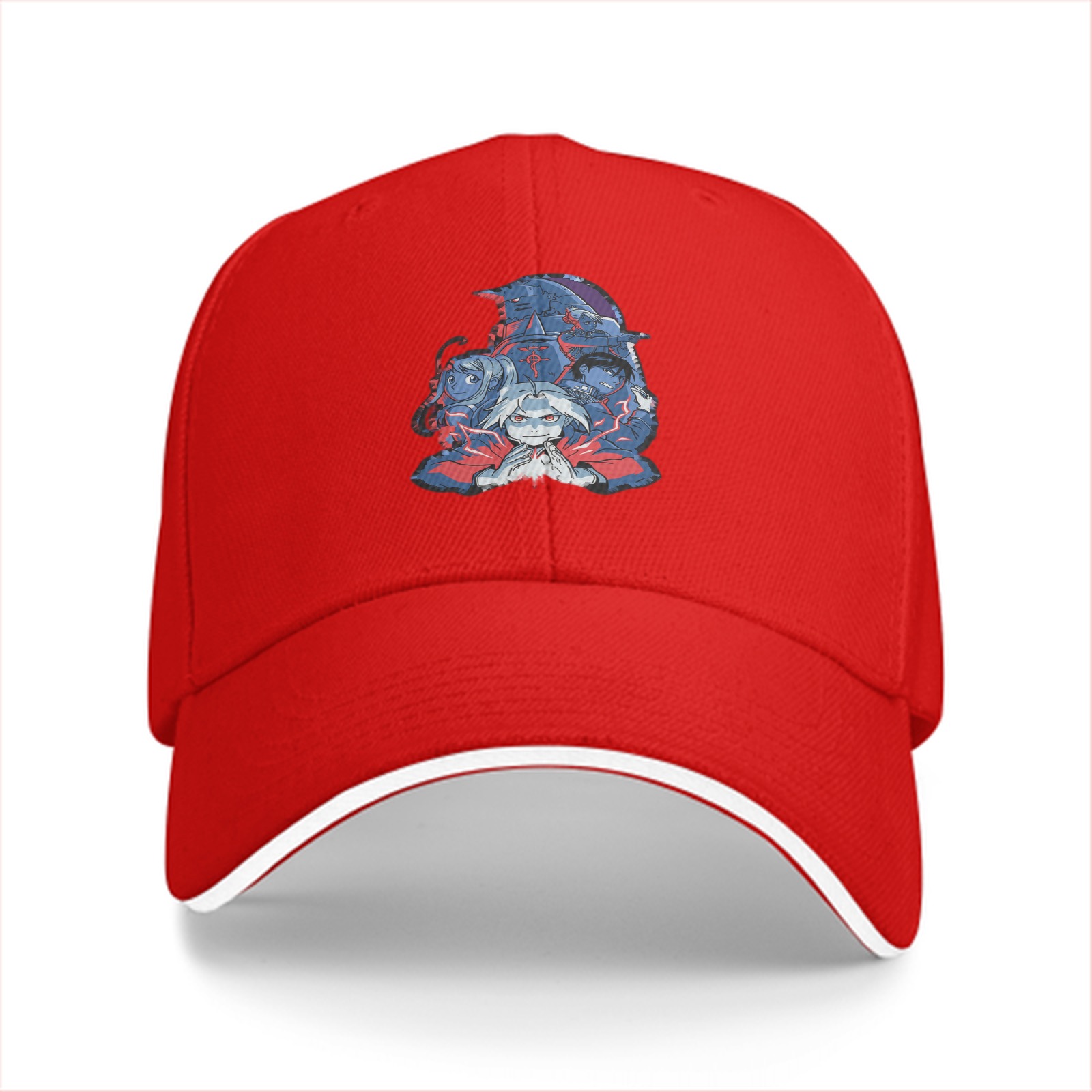 Black Baseball Cap with Dark Anime Character Graphic Print