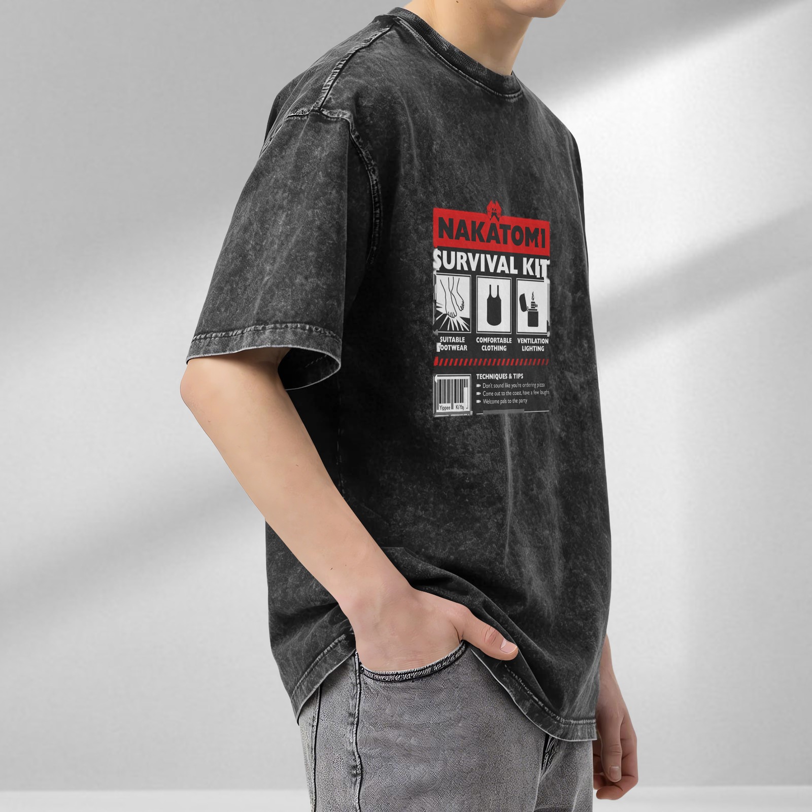 Nakatomi Survival Kit Graphic Acid Wash T-Shirt