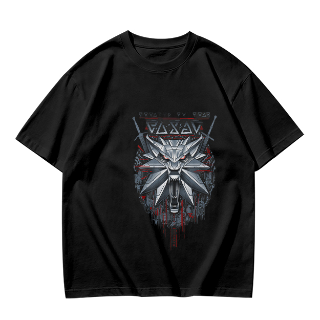 Olive Green T-Shirt With Witcher Wolf Medallion Graphic
