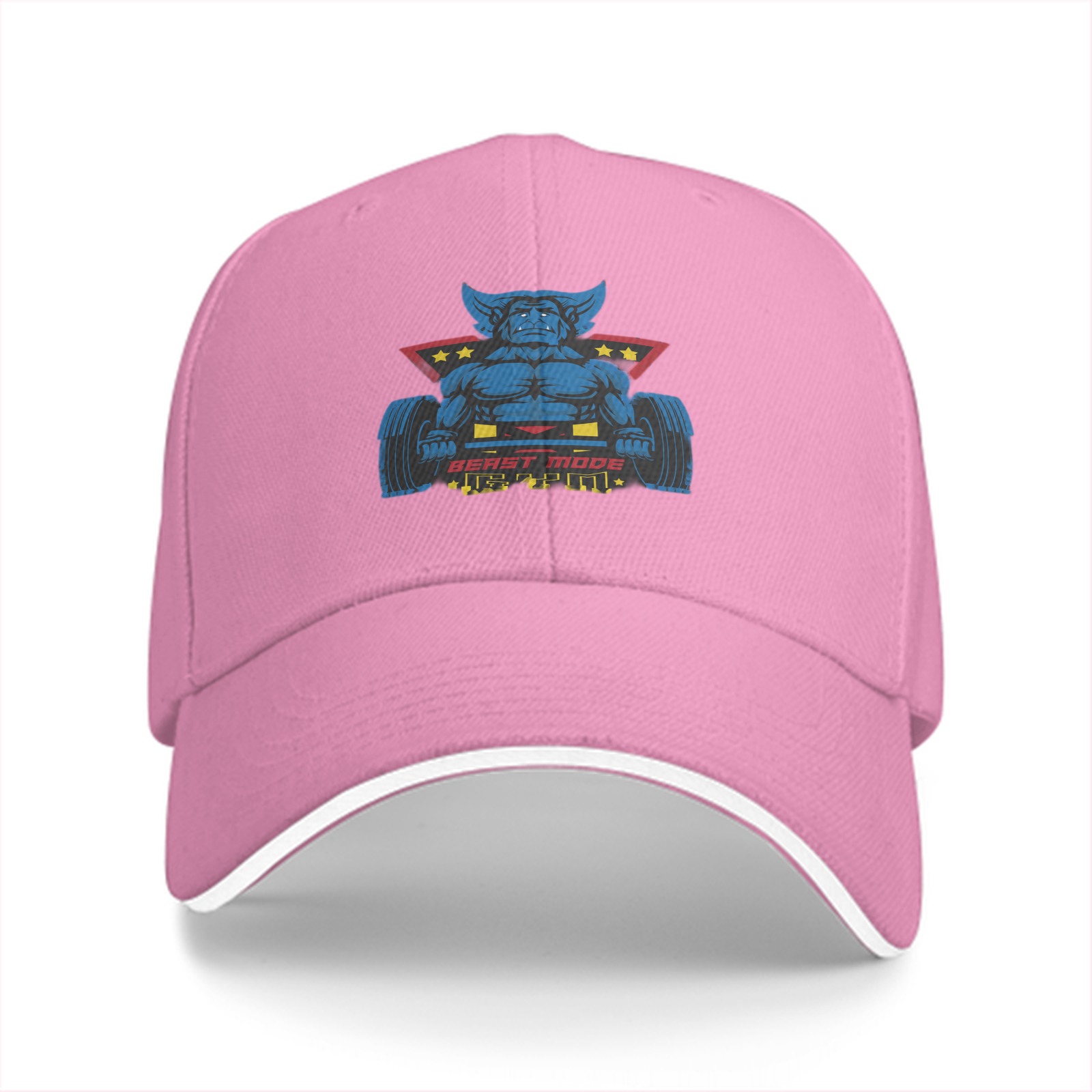 Black baseball cap with beast mode weightlifting graphic